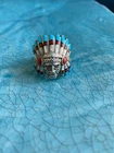 Vintage Southwest Ring Turquoise Coral Native American Chief Sterling Silver