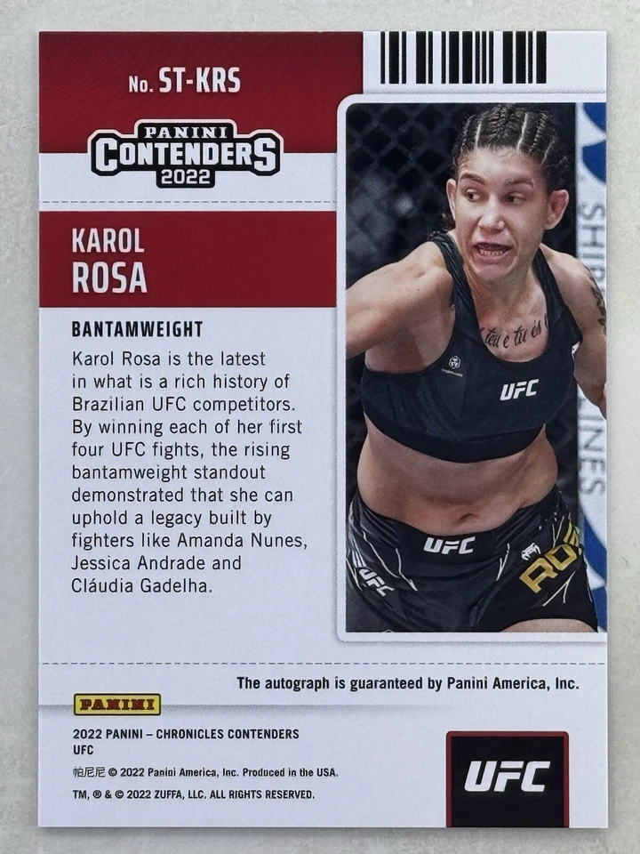 Karol Rosa 2022 Panini Chronicles UFC Contenders Auto RC #ST-KRS Trading Card - Image 2 of 2