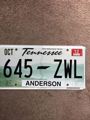 2012 Tennessee License Plate - 645 ZWL - Nice Natural!