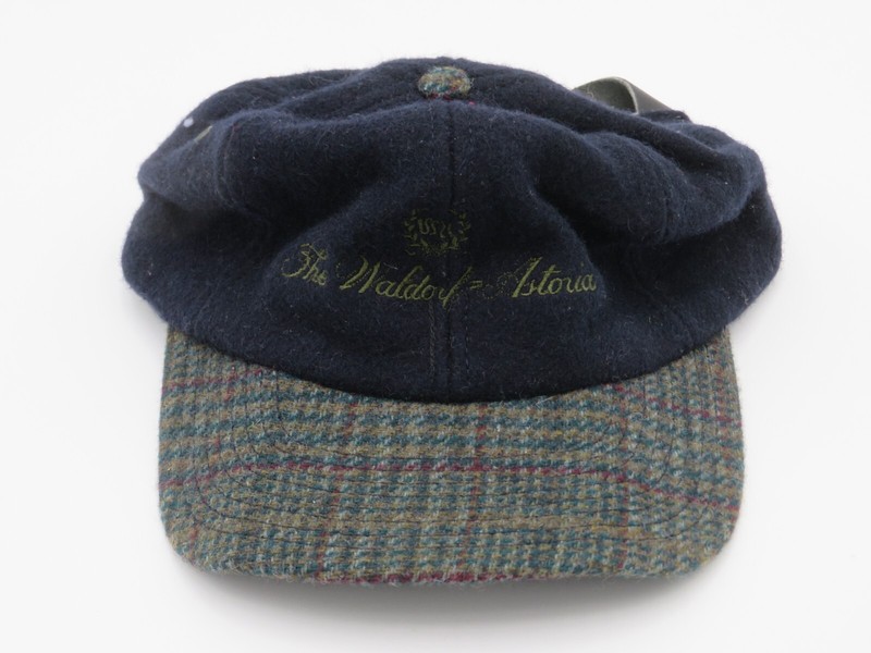 Vintage Waldorf Astoria Baseball Cap Hat Snapback - Navy Blue Green Plaid Bill