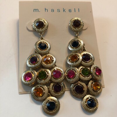 M. Haskell Multi-Colored and Gold Chandelier Earrings pierced Posts