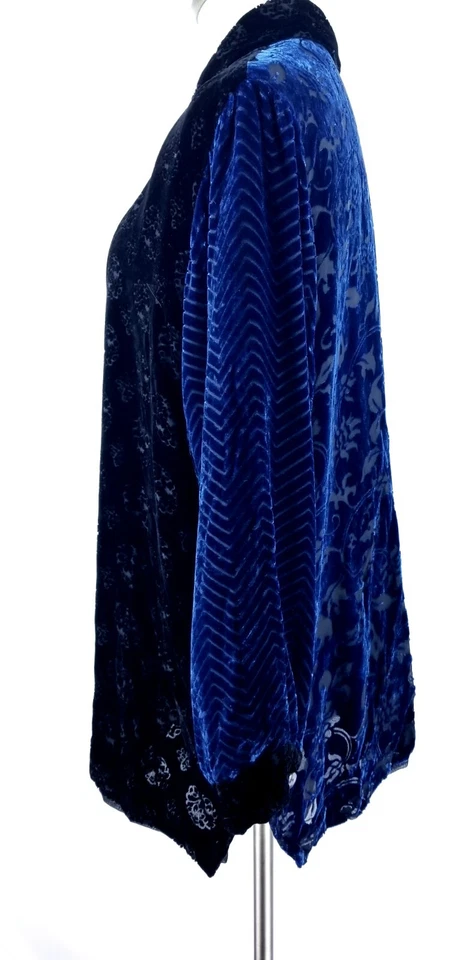 Koos por supuesto! Blusa Larga Multi Terciopelo Patchwork Burn Out Botón Frontal Talla 1X Foto 3 de 4