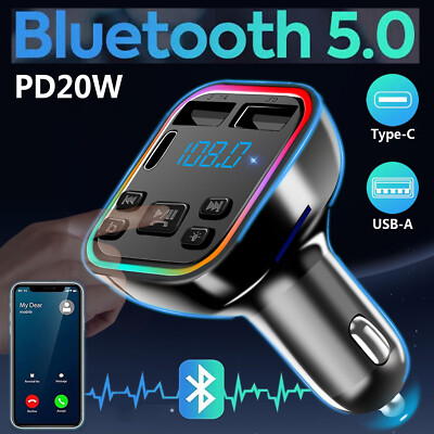 Bluetooth FM Transmitter 5.0 Auto USB Ladegerät Zigarettenanzünder MP3 Adapter