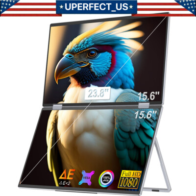 UPERFECT Dual UStation 15.6'' Folding Monitor Dual Portable Display W/ Stand Used