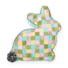 Brand New Mackenzie Childs Multi Check Bunny Shaped Throw Pillow