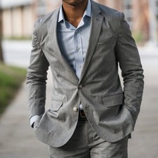 J.Crew Ludlow Linen Cotton Blazer Gray Tailored Sport Coat Mens 38S