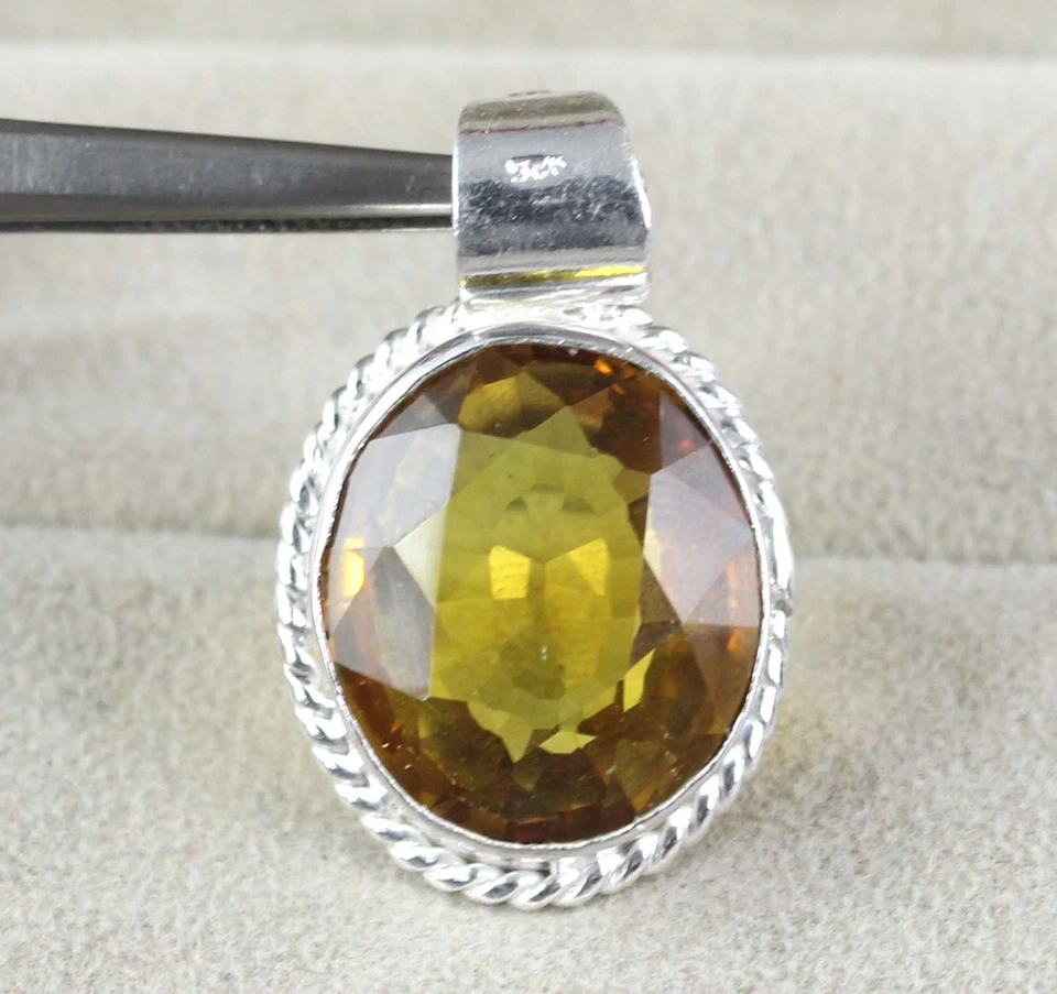 38,20 Ct Natürlicher Gelber Saphir Oval Anhänger für Herren Charm Silber 925 - Bild 4 von 4