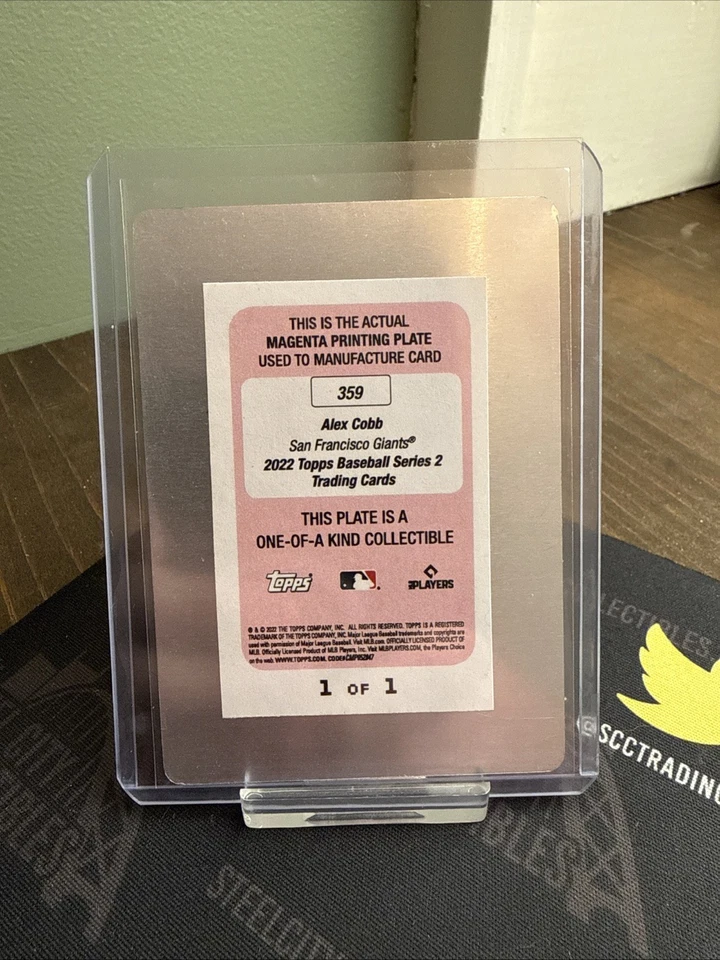 2022 Topps Series 2 Alex Cobb #359 1/1 Magenta Printing Plate SF Giants - Image 4 of 4