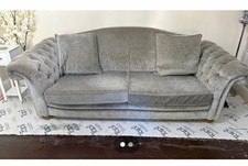 Grey Velvet Chesterfield Sofa Set 3 Seater Silver Frame Removable Cushions