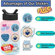 Book Stickers 50pc, Teen Reading Kindle Waterproof Vinyl Decals