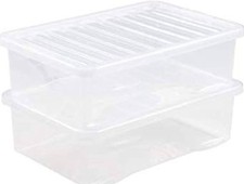 Image of Set of 2 Wham 32 Litres Large Storage Box With Lids Home Underbed Clear Plastic