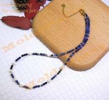 3mm Faceted Sodalite Beaded Pearl Choker 40cm Boho Necklace Jewelry Gift For Her