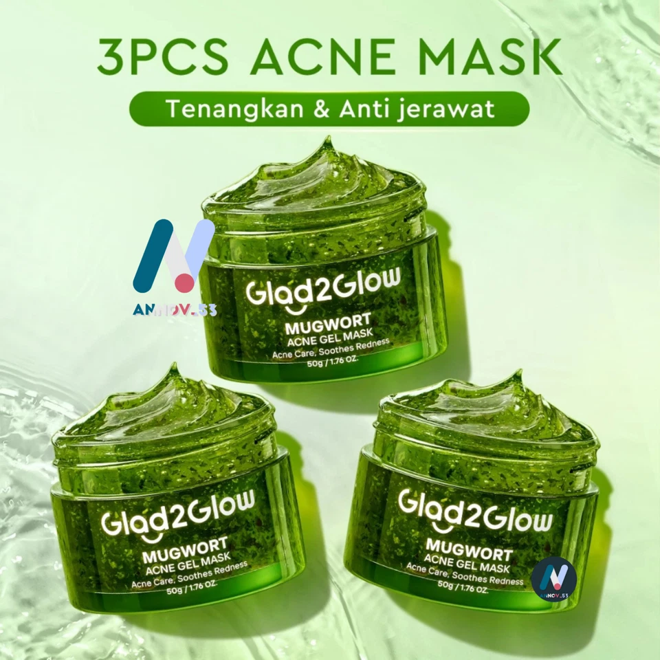 Máscara de gel para acné GLAD2GLOW Mugwort calma enrojecimiento sebo piel grasa hidratación antienvejecimiento Foto 2 de 4