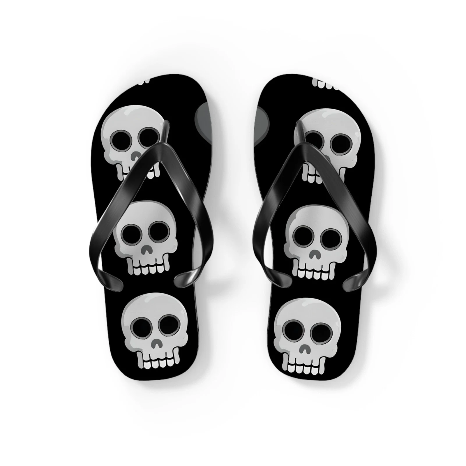 Skull Pattern Flip Flops | Black Skull Hearts Sandals