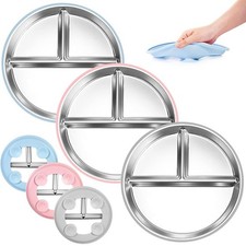 Bella's Friends Stainless Steel Toddler Plates Silicone Suction, 3 pack, NEW