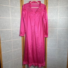 Vintage Lorraine Antron III Nylon Pink Robe Medium Full Button Down Nightgown