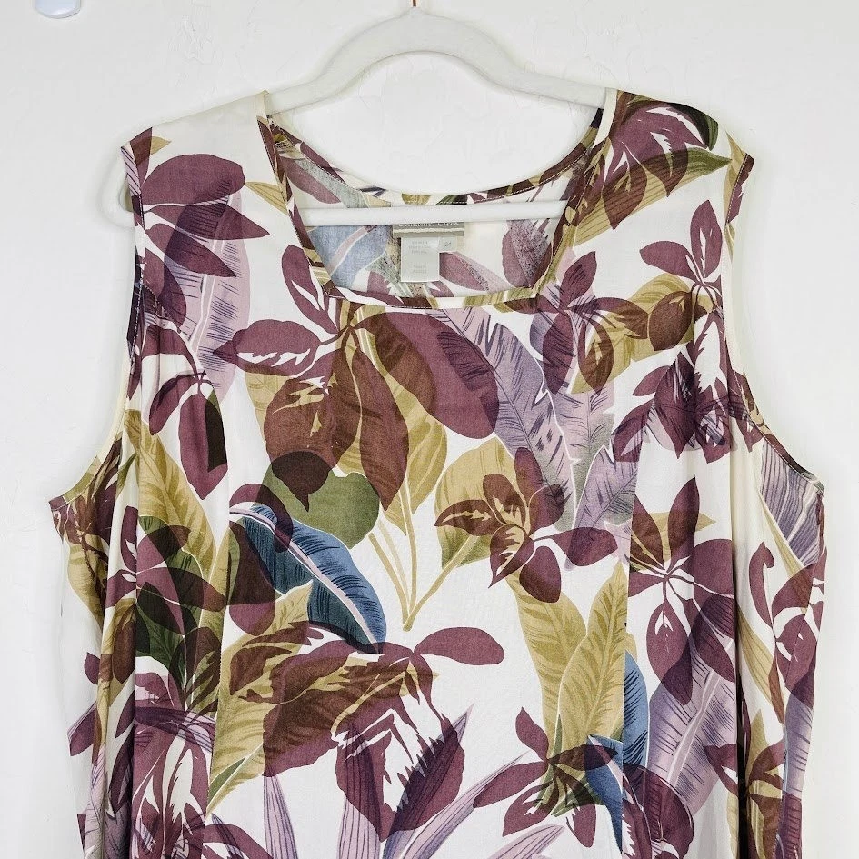 Coldwater Creek 100% Silk Floral Tank Midi Sundress Size 24 Boho Resort Casual - Image 3 of 4