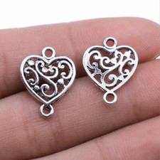 50pcs 15x19mm Tibetan Silver Alloy Charm Floral Heart connector Pendant EF3882