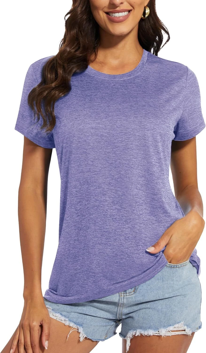 MAGCOMSEN Women's Short Sleeve Quick Dry T-Shirts Wicking Medium, Purple