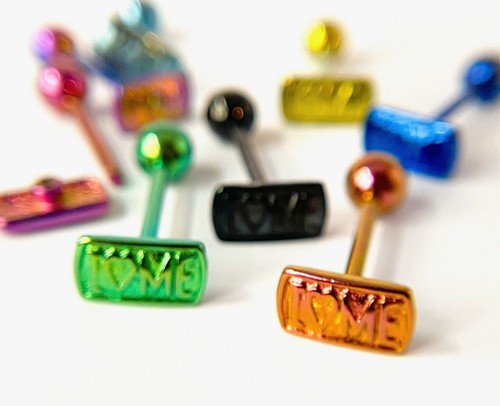 1pc I LOVE ME Design Tongue Ring Titanium Anodized 14g Tounge Barbell Jewelry - Picture 2 of 7