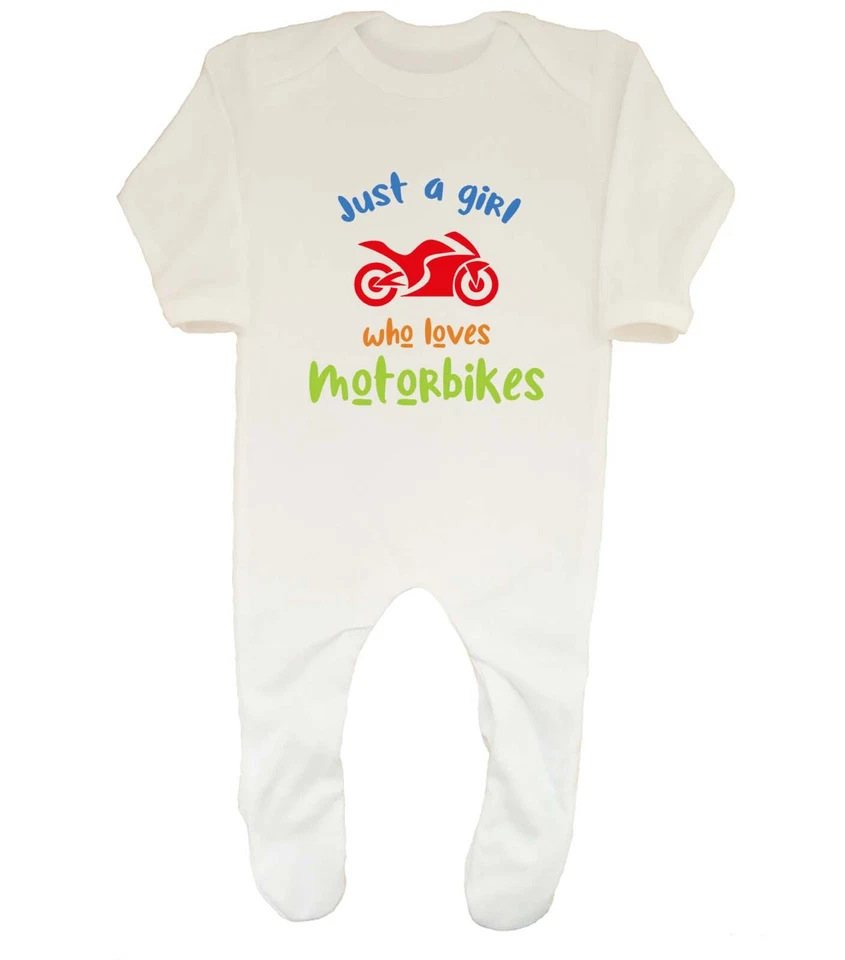 BABY ORIGINALS Girl Who Loves Motorbikes Baby Grow Sleepsuit Rider Biker Motorcycle Boys Girls