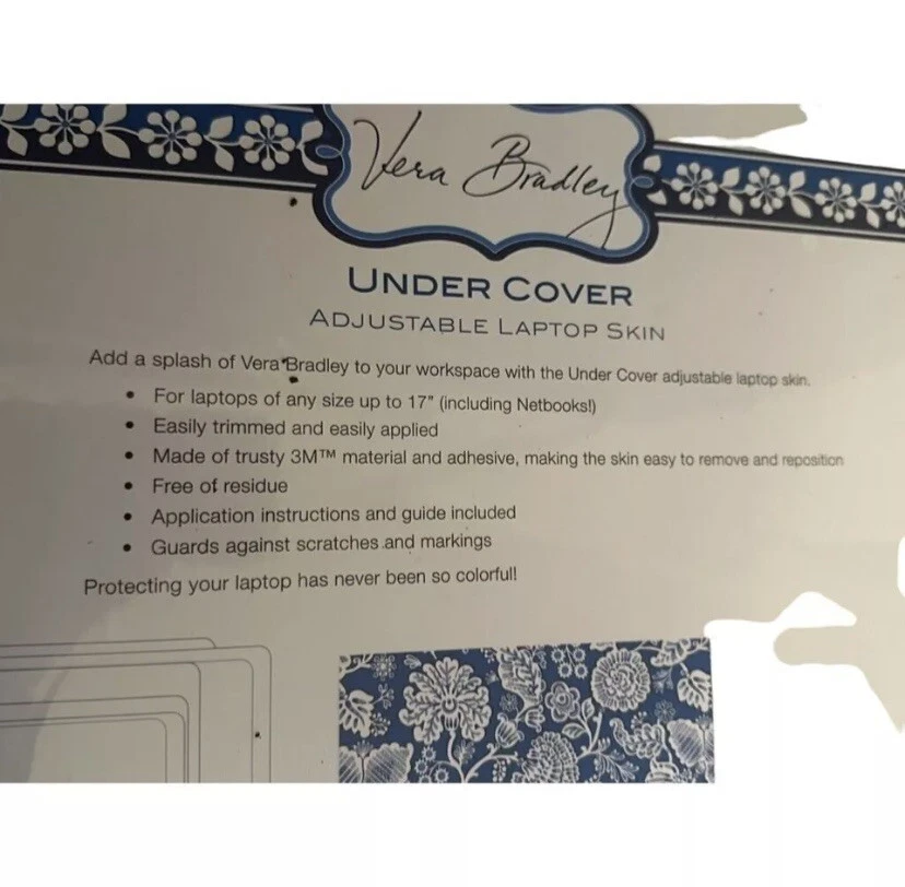 VERA BRADLEY CUBIERTA INTERIOR AJUSTABLE PORTÁTIL PIEL/CUBIERTA HASTA 17” AZUL LAGUNA NUEVO Foto 3 de 4