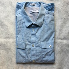 Calvin Klein 100 Cotton Long-sleeve Button-up Shirt, Men's M Light Blue 