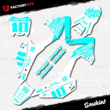 White & Cyan Smokin Racing Graphics kit fits Honda CRF110 2013-2018 Decal 13-18
