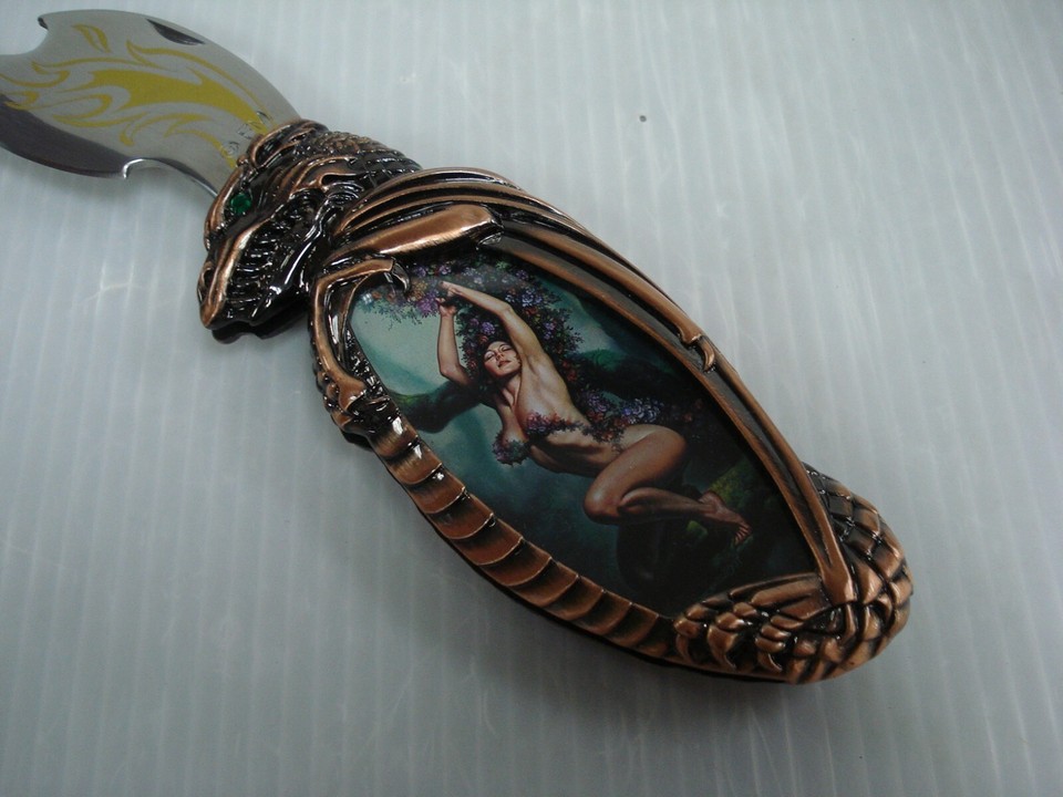 FRANKLIN MINT KNIGHT STONE COLLECTION FANTASY GODDESS & DRAGON KNIFE