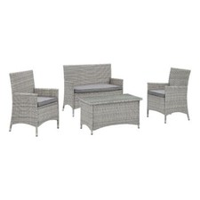 Modway Bridge 4-Piece Rattan Outdoor Patio Conversation Set in Light Gray/Gray