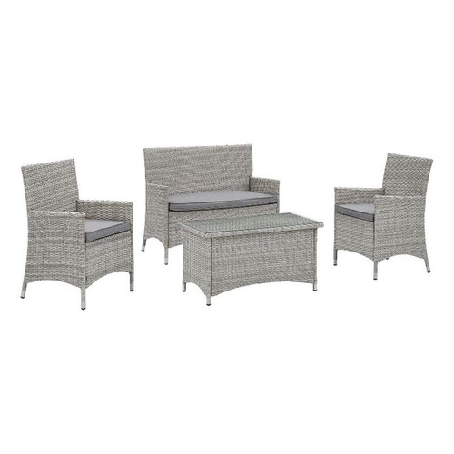Modway Bridge 4-Piece Rattan Outdoor Patio Conversation Set in Light Gray/Gray - Picture 1 of 9