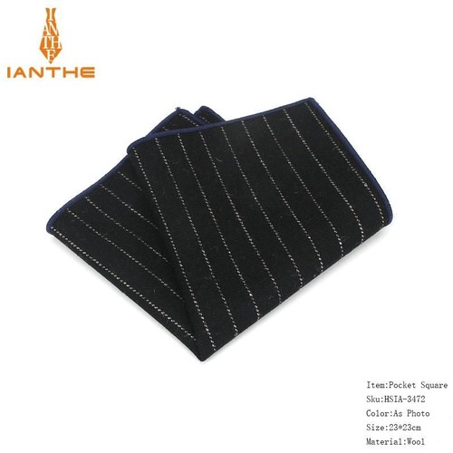 Striped Solid Pattern Square Handkerchiefs Men Fashion Wool Pocket Handkerchief - Picture 19 of 29