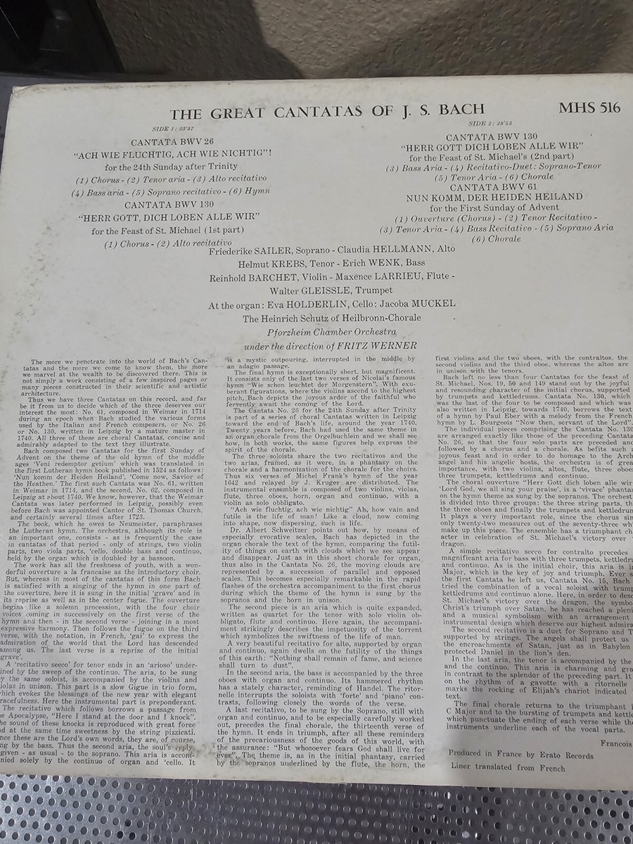 Musical Heritage Society Great Cantatas Of Johann Sebastian Bach