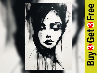 Serene Shadows: Urban Emotions Monochrome Ink Portrait Print 5''x7''