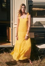 NWT SÉZANE ANNIE MAXI DRESS Golden yellow SZ XS silk bust 30in