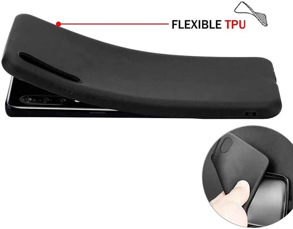 Phone Case Silicone Gel Soft Black Cover Tempered Glass Screen Protector Films