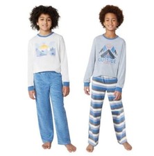 Eddie Bauer kids 4 peice sleep set long sleeve tops 2 pants, S 7-8 