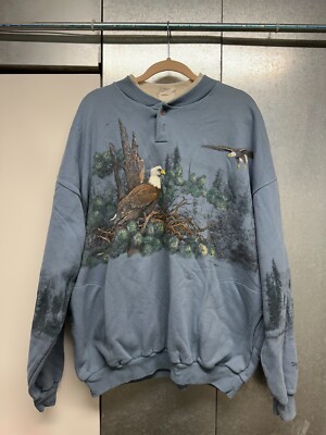 Vintage Art Unlimited Sportswear Mens Sweater 3XL Blue Eagle Print Pullover AOP