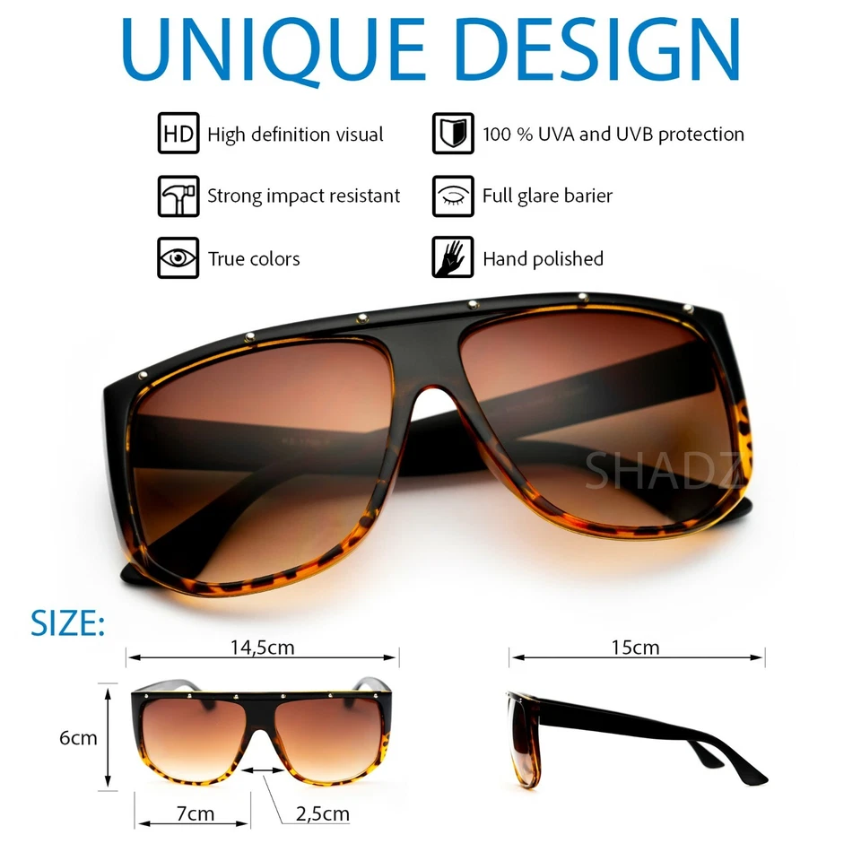 Gafas de sol STUDDED XXL OVERSIZE "EMMA" Mujer Aviador Parte superior plana Cuadrada Sombra  Foto 4 de 4