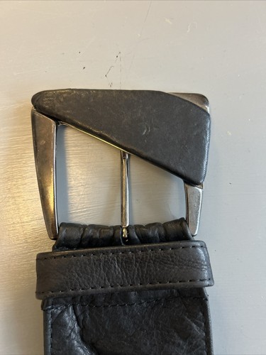 Y2K River Island 90’s Black Soft Leather Wide Belt Large Buckle Size M - Picture 5 of 5