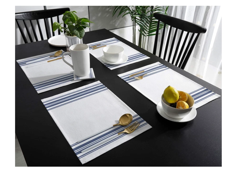 Blue White Stripes Indoor Placemat Non-Slip Placemats for Kitchen Dinin - Image 3 of 4