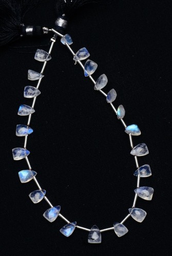 Blue Fire Rainbow Moonstone 7x5mm Size Faceted Fancy Shape Briolette Beads 8.5" - Picture 6 of 7