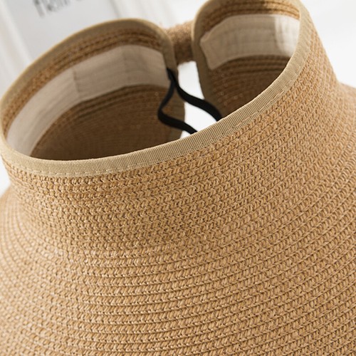Cappello donna visiera parasole tinta unita tesa larga estivo tessuto spiaggia cappello berretto - Foto 8 di 39