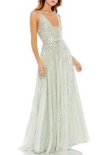 Mac Duggal 10700 Illusion Plunge Neck Sequin Gown SZ 0 Mint Mrsp $398