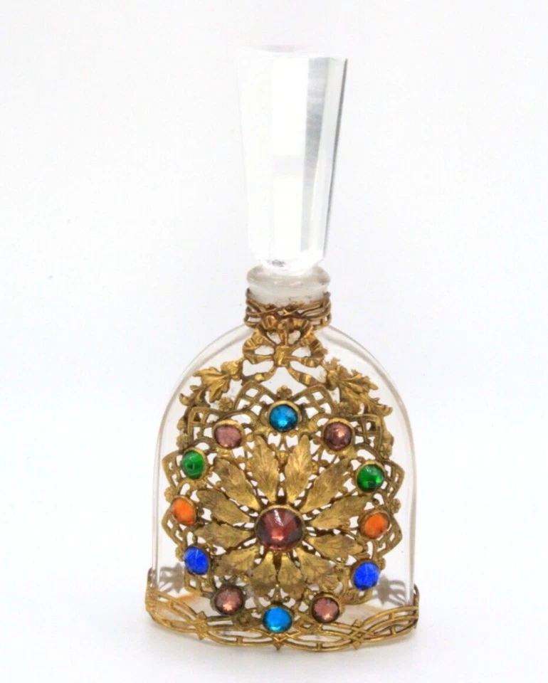 Antigua botella de perfume victoriana checa multicolor adornada con joyas Foto 2 de 4