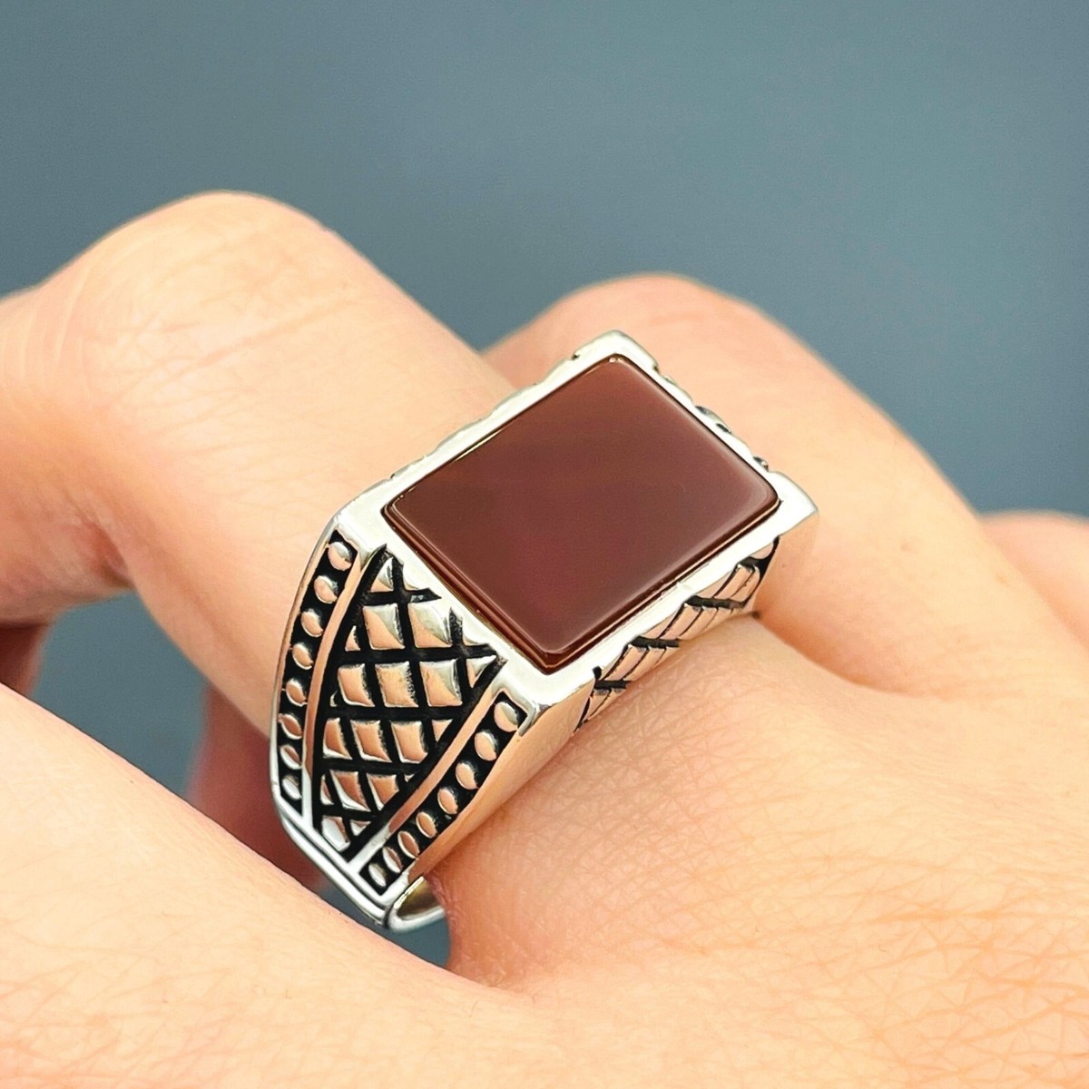 SILVER925 RED STONE DESIGN RING/シルバー/リング Solid 925 Sterling Silver Filigree Design Red Zircon Stone