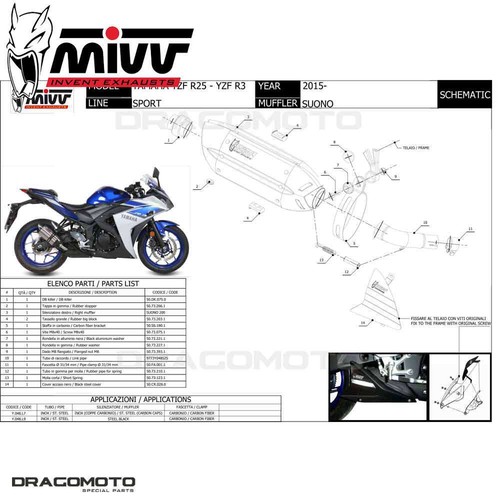Scarico YAMAHA YZF R3 2017 2018 MIVV Suono Nero - Foto 4 di 4