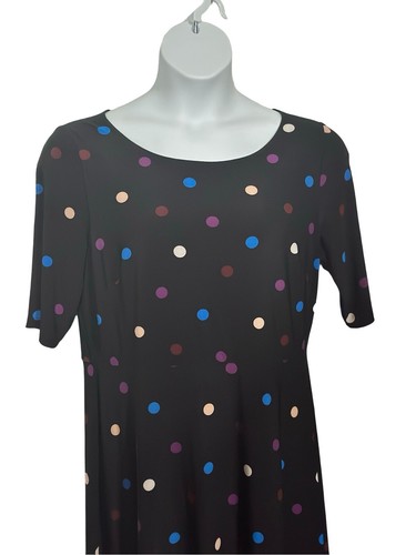Women's size 14 short sleeve A-line black and multi colored polka dot long dress - Picture 3 of 4