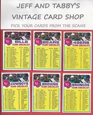 1973 TOPPS FOOTBALL TEAM CHECKLIST / SEE DROP DOWN MENU for card u will recieve