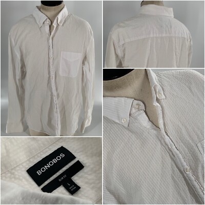 Bonobos Slim Fit L/S Poplin Button Shirt L Men White Cotton YGI E3-429